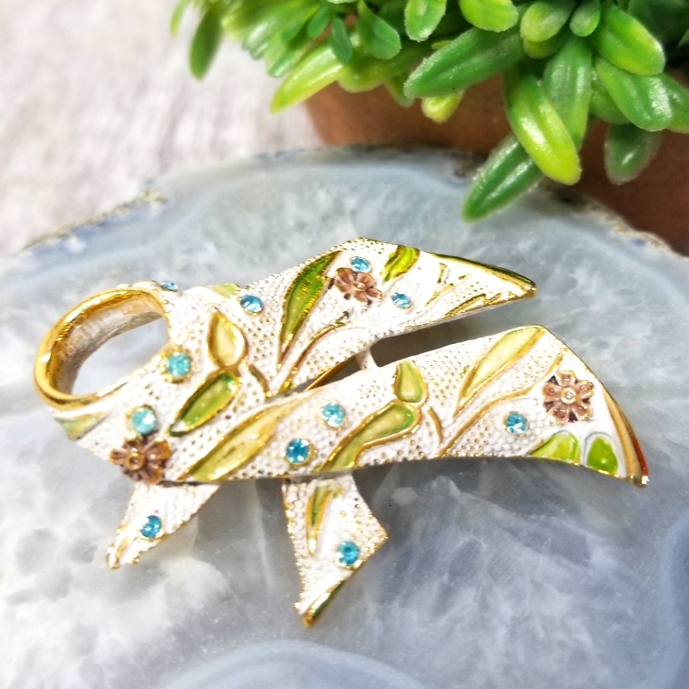 Vintage enameled signed BSK brooch
